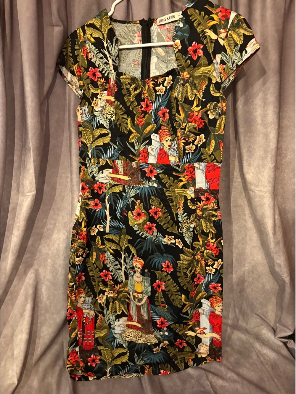 Grace Karin Tropical Novelty Print Sheath Dress Jungle Leopard Women’s Medium